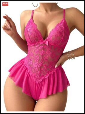 Lace Bodysuit Teddy Lingerie Adjustable Straps Sheer Mesh